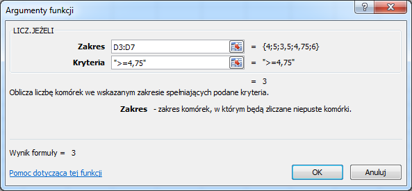 Funkcja LICZ.JEŻELI